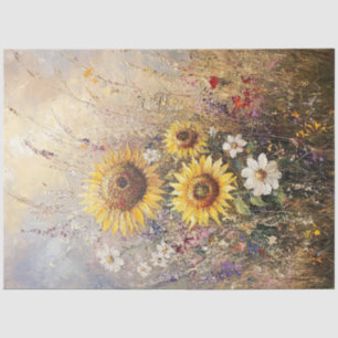 Decoupage Sunflower Textured Floral Arrangement  Tissue Paper