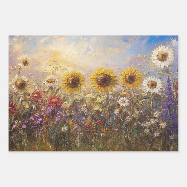 Decoupage Sunflowers Daisies Vibrant Colored Paint Wrapping Paper Sheets (Front 3)