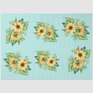 Decoupage Sunflowers on Teal Background Tissue Paper