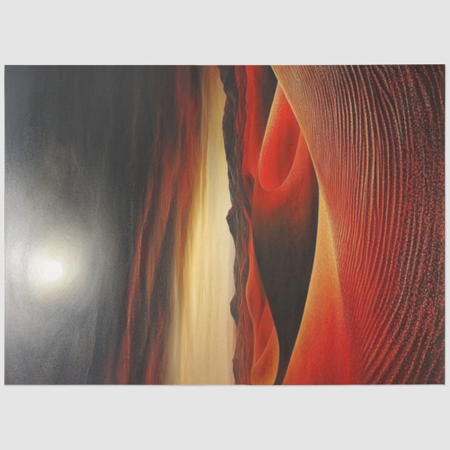 Decoupage Surreal Red Desert Bright Full Moon Tissue Paper (Front)