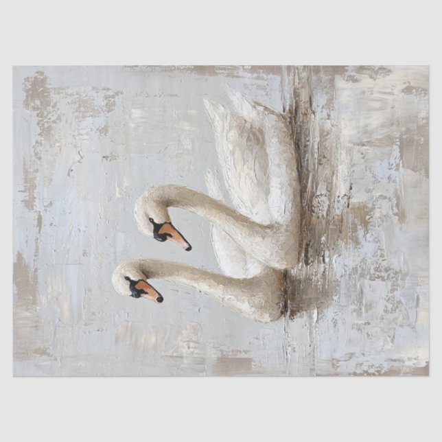 Decoupage Swan Pair Oil Painting Tissue Paper (Front)