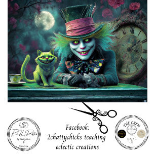 Decoupage Tea Host Smiling Green Cat & Clock Tissue Paper