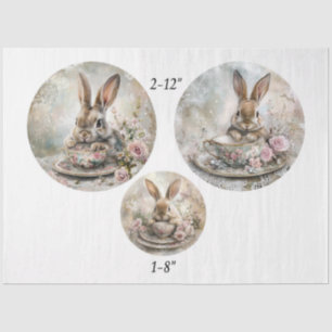 Decoupage Teacup Rabbit 12" & 8" Rounds  Tissue Paper