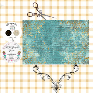 Decoupage Teal Gold Textured Faux Background  Tissue Paper