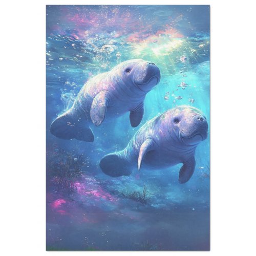 Decoupage Teal Ocean Manatee Wildlife  Tissue Paper