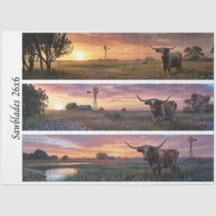 Decoupage Texas Longhorn Wildflowers Handsaws Tissue Paper