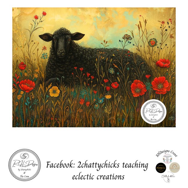 Decoupage Textured Botanical Black Sheep in Field  Tissue Paper (Creator Uploaded)