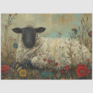 Decoupage Textured Botanical Sheep Artwork Tissue Paper