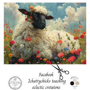 Decoupage Textured Wildflower Sheep in a Field Art Tissue Paper