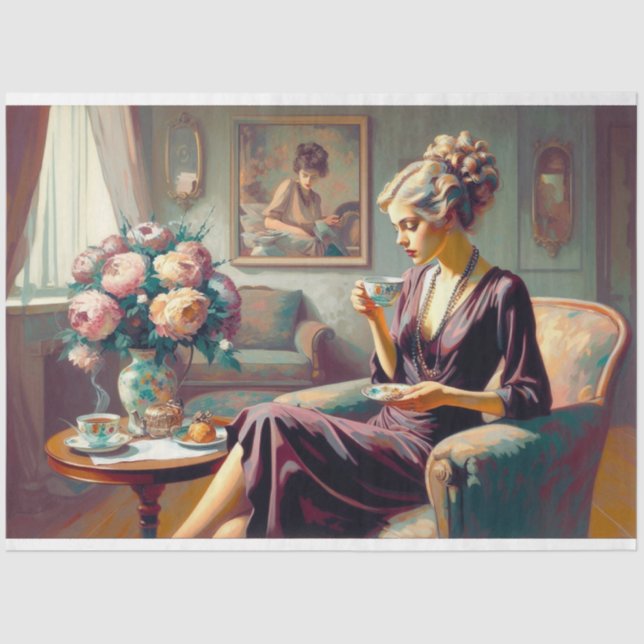 Decoupage Tissue Paper Art Deco Lady (Front)