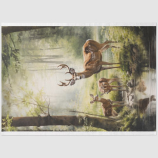 Decoupage Tissue Paper deer with baby in the woods