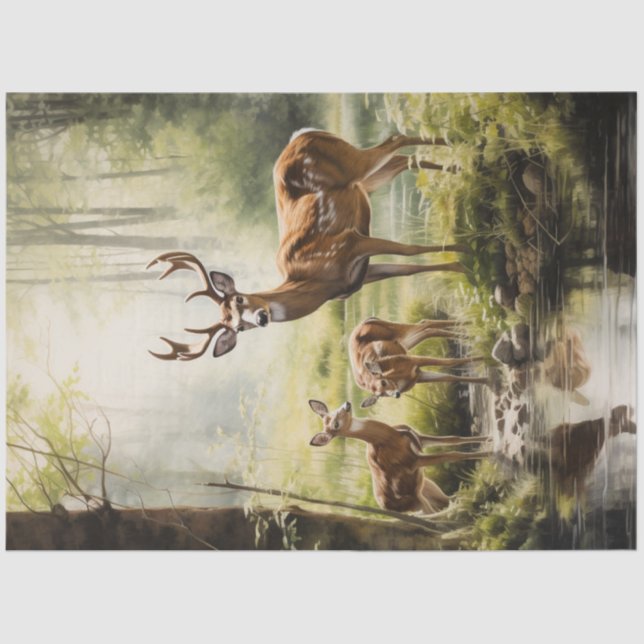 Decoupage Tissue Paper deer with baby in the woods (Front)