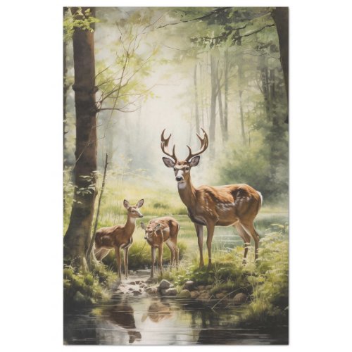 Decoupage Tissue Paper deer with baby in the woods