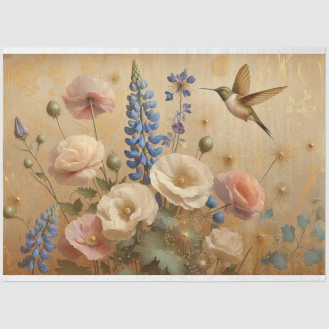 Decoupage Tissue Paper Floral Humming Bird Design (Front)