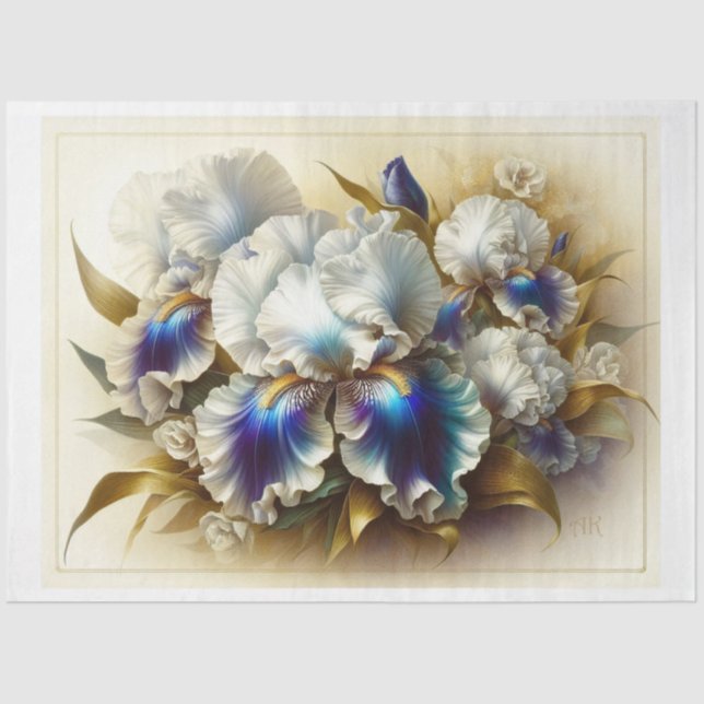 Decoupage Tissue Paper Floral Iris Flowers (Front)