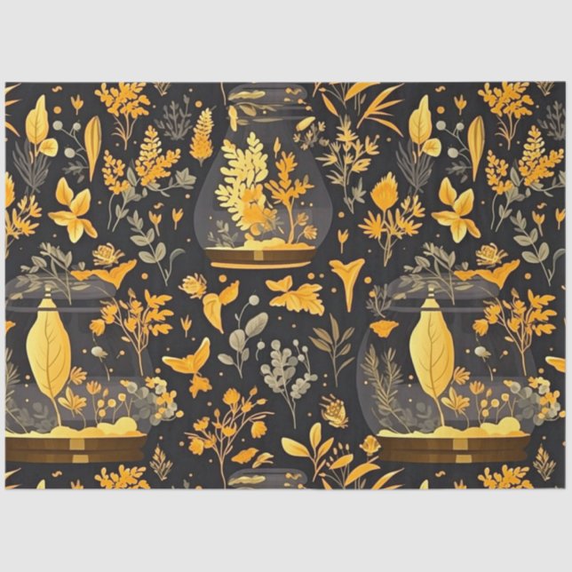 Decoupage Tissue Paper Gold Plants Terrariums  (Front)