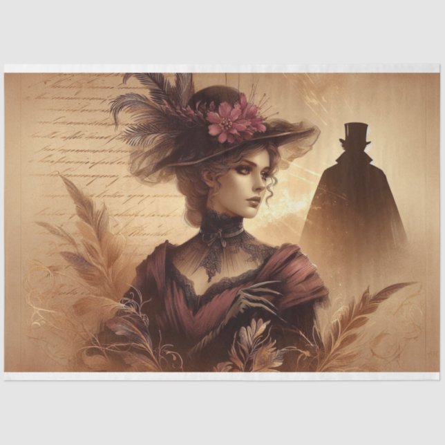 Decoupage Tissue Paper Gothic Victorian Lady (Front)