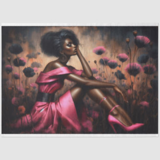 Decoupage Tissue Paper Hot Pink Poppies Woman 