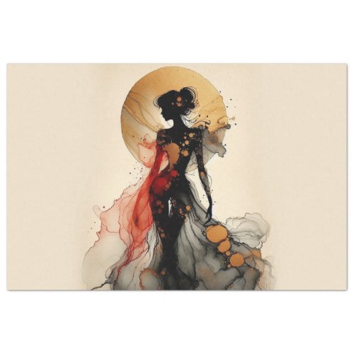 Decoupage Tissue Paper Lady Figure Red Black Gold