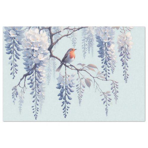Decoupage Tissue Paper Red Robin on the Wisteria