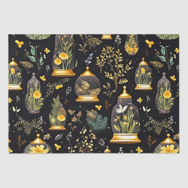 Decoupage Tissue Paper Terrarium Cloches on Black  (Front)