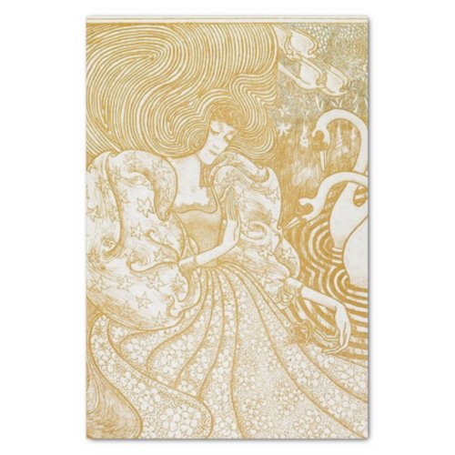 Decoupage Tissue Paper Woman Swan Art Gold Yellow 