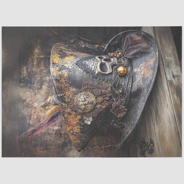 Decoupage Tricorn Rustic Pirate Hat Feather  Tissue Paper (Front)