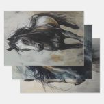 Decoupage Trio Charcoal Rust Horse Art  Wrapping Paper Sheets