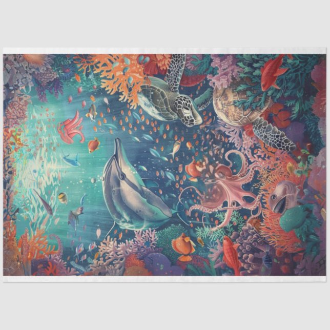 Decoupage Underwater Ocean Sealife Tissue Paper (Front)