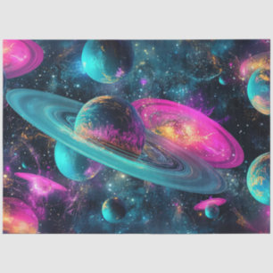 Decoupage Universe Cosmo Planets Blue Purple Pink Tissue Paper