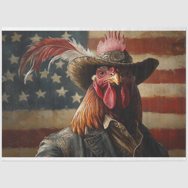 Decoupage USA Patriotic Rooster Flag Tissue Paper (Front)