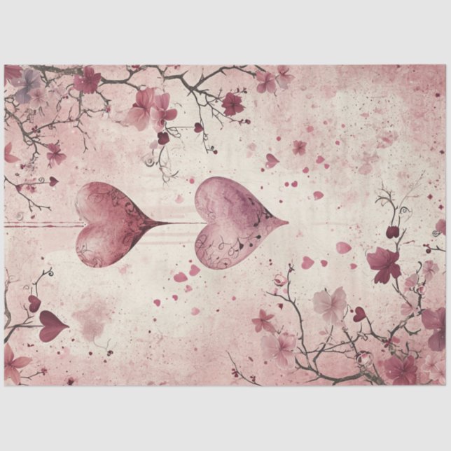 Decoupage Valentine Background Red Pink Hearts Tissue Paper (Front)