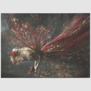 Decoupage Valentine Blonde Fairy in Red & Gold  Tissue Paper