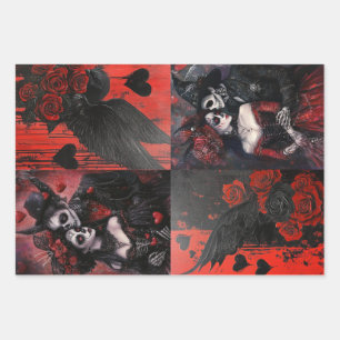Decoupage Valentine Hearts and Gothic Couples Wrapping Paper Sheets