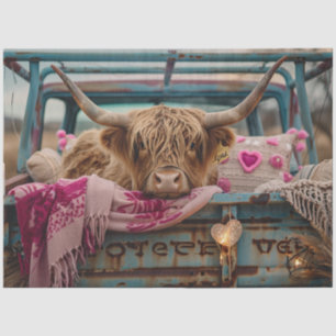 Decoupage Valentine Highland Cow Vintage Truck Tissue Paper