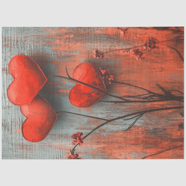 Decoupage Valentine Textured Heart Art  Tissue Paper (Front)