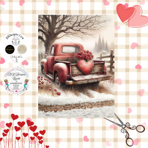 Decoupage Valentine Vintage Red Truck Love Heart  Tissue Paper