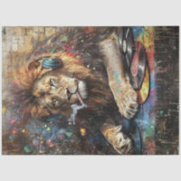 Decoupage Vibrant Abstract Lion Vinyl Records Shop