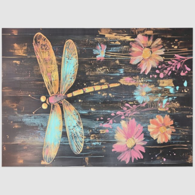 Decoupage Vibrant Dragonfly Blue Yellow Wings  Tissue Paper (Front)