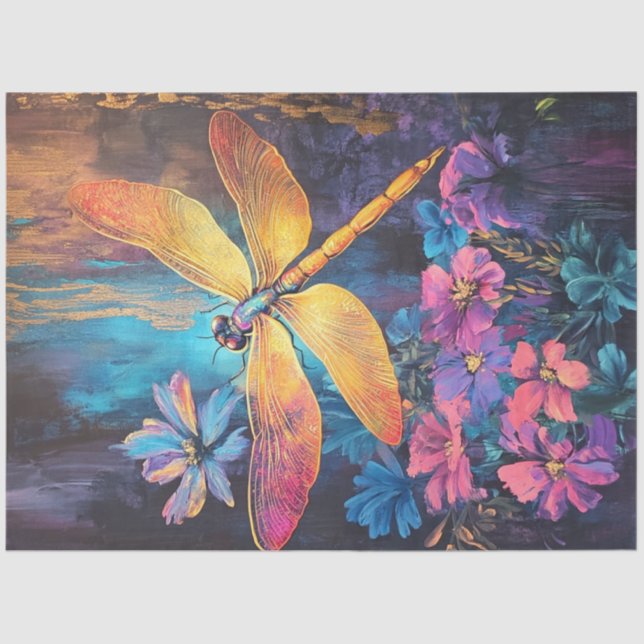 Decoupage Vibrant Dragonfly Iridescent Wings Tissue Paper (Front)