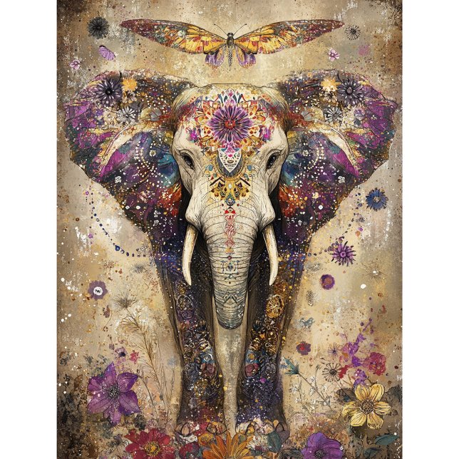 Decoupage Vibrant Elephant Colorful Flowers Tissue Paper (Creator Uploaded)