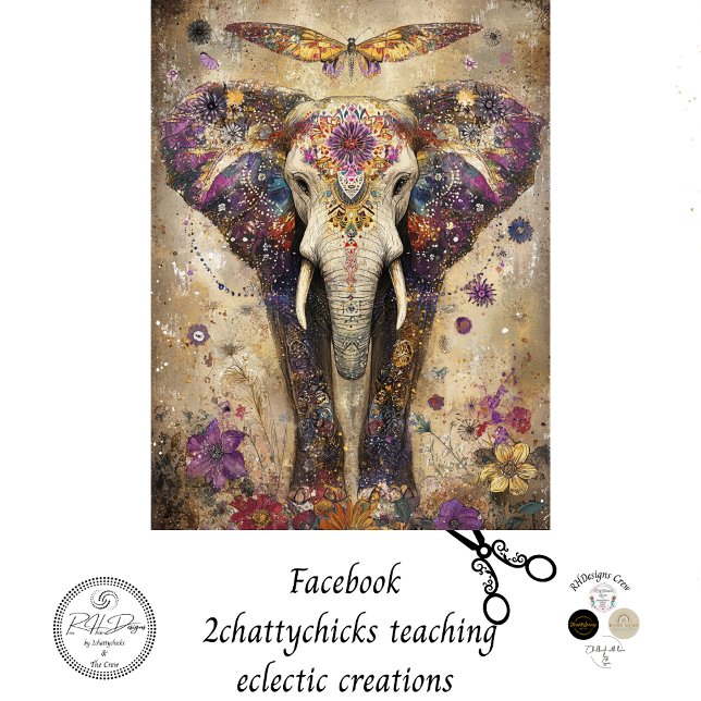 Decoupage Vibrant Elephant Colorful Flowers Tissue Paper (Creator Uploaded)
