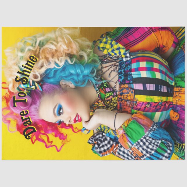 Decoupage Vibrant Fashionalbe Woman Rainbow Color  Tissue Paper (Front)