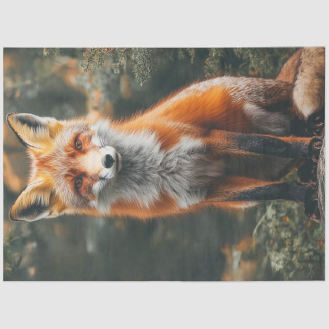 Decoupage Vibrant Photography of Red Orange Fox Tissue Paper (Front)