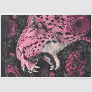Decoupage Vibrant Pink Black Colored Cheetah Tissue Paper
