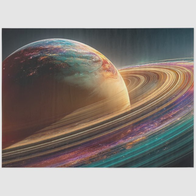 Decoupage Vibrant Planet Surface Gold Purple Teal  Tissue Paper (Front)