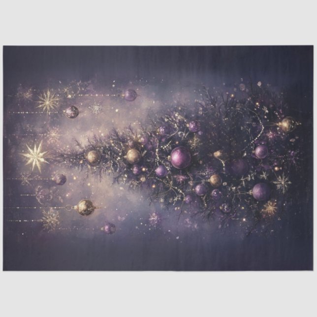 Decoupage Vibrant Purple Gold Christmas Tree Tissue Paper (Front)