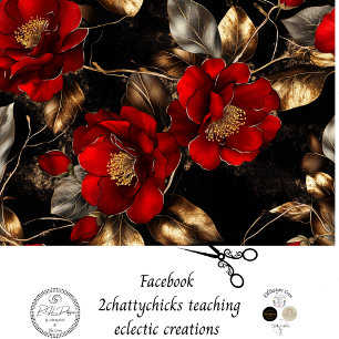 Decoupage Vibrant Red Flowers Gold Silver Trim  Tissue Paper