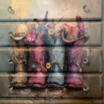 Decoupage Vibrant Western Boots Pink Turquoise  Tissue Paper