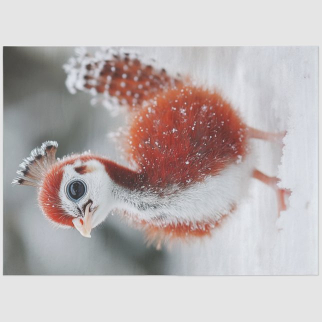 Decoupage Vibrant Whimsical Fluffy Christmas Bird Tissue Paper (Front)